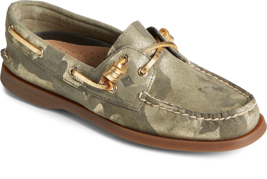 Náutico Auténtico Y Original Con 2 Ojales Vida Metallic Camo Olive Muti Sperry