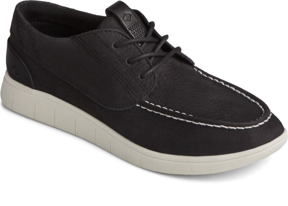Sperry Negro Con Cordones Y 3 Ojales Con Cordones De Felpa Costera