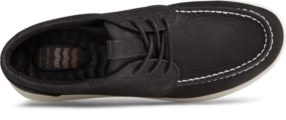 Sperry Negro Con Cordones Y 3 Ojales Con Cordones De Felpa Costera