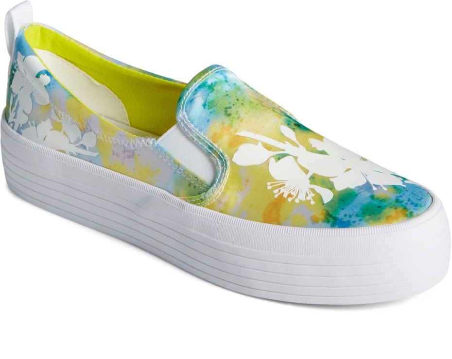 Crest Twin Gore Floral Tokyo Plataforma Zapatillas Sin Cordones Verde Sperry