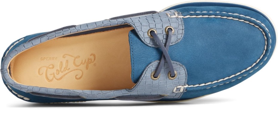 Copa De Oro Auténtico Original 2 Ojales Cocodrilo En Relieve Náutico Sperry Azul Marino Multi