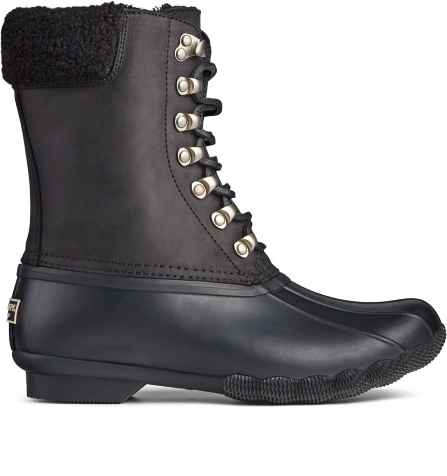 Bota De Pato De Cuero Alto Y Acogedor Para Agua Salada Sperry Negro
