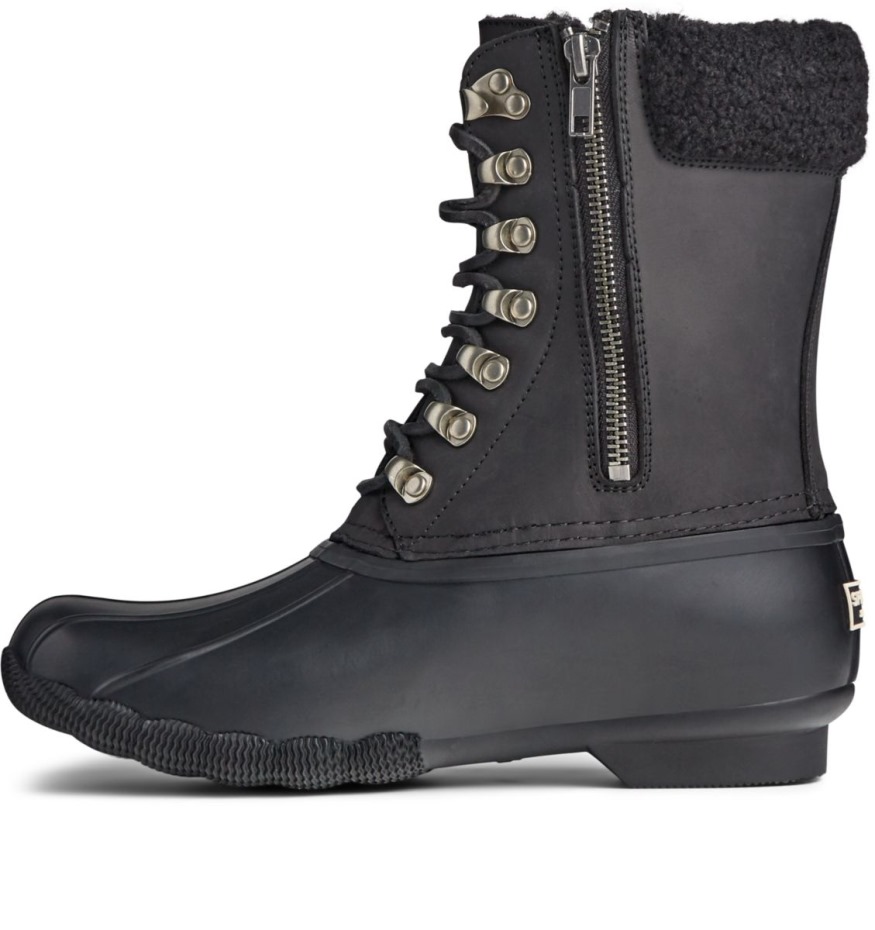 Bota De Pato De Cuero Alto Y Acogedor Para Agua Salada Sperry Negro