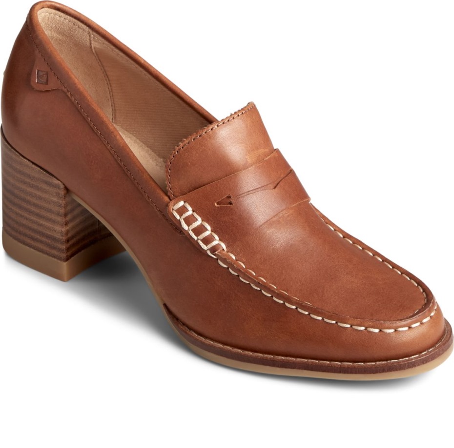 Mocasines De Cuero Con Tacón Penny Seaport Tostado Sperry