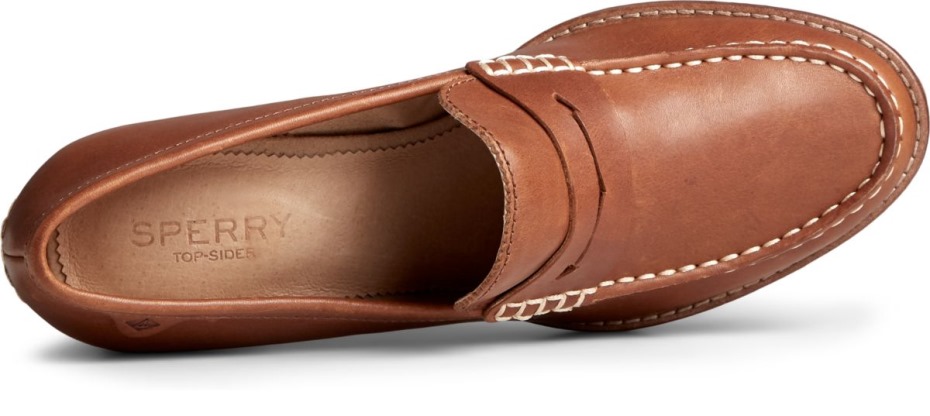 Mocasines De Cuero Con Tacón Penny Seaport Tostado Sperry