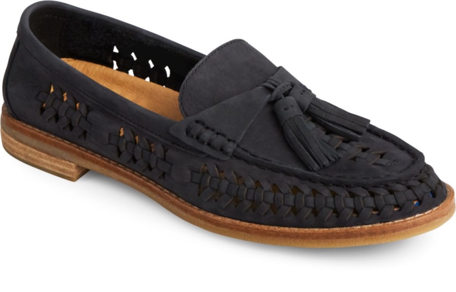 Seaport Penny Mocasín De Cuero Tejido Plushwave Sperry Negro
