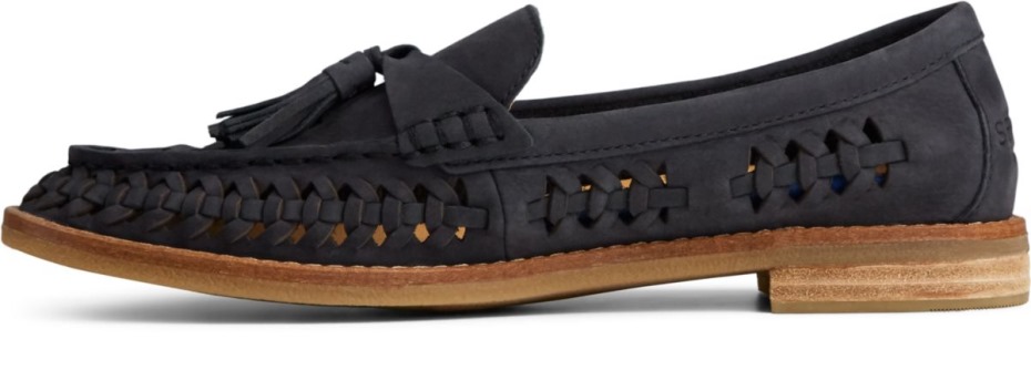 Seaport Penny Mocasín De Cuero Tejido Plushwave Sperry Negro