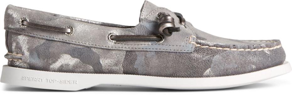 Sperry Auténtico Original 2-eye Vida Zapatos De Barco De Camuflaje Metálico Gris Multi
