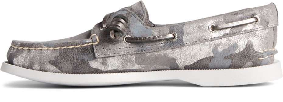 Sperry Auténtico Original 2-eye Vida Zapatos De Barco De Camuflaje Metálico Gris Multi