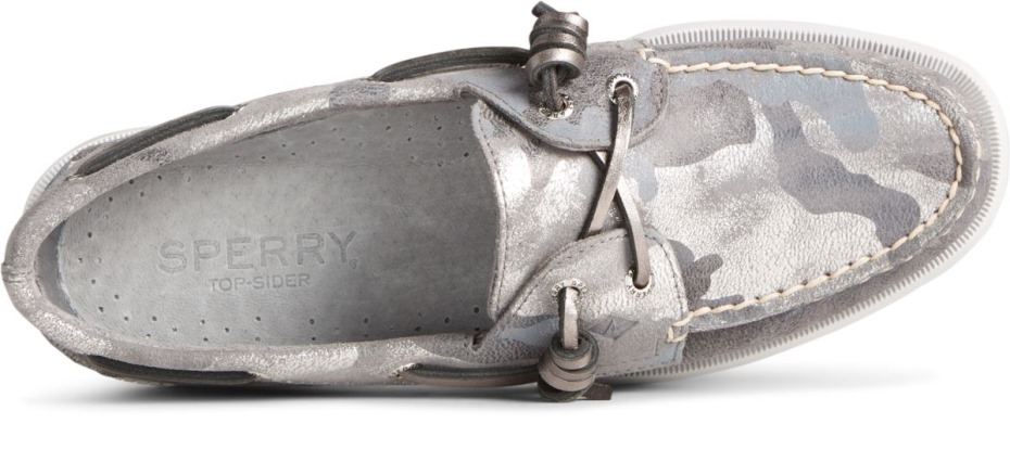 Sperry Auténtico Original 2-eye Vida Zapatos De Barco De Camuflaje Metálico Gris Multi