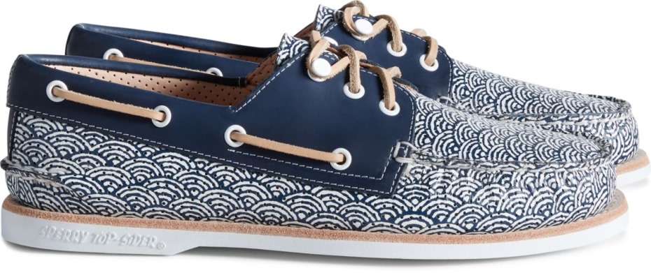 Náuticos Con Estampado De Olas Y 3 Ojales Originales Auténticos De Sperry Cloud Azul Marino