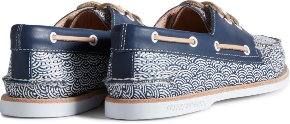 Náuticos Con Estampado De Olas Y 3 Ojales Originales Auténticos De Sperry Cloud Azul Marino