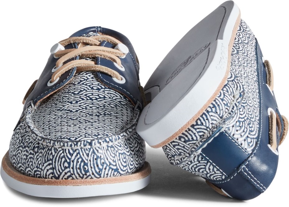 Náuticos Con Estampado De Olas Y 3 Ojales Originales Auténticos De Sperry Cloud Azul Marino
