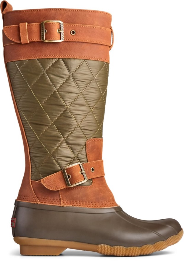 Bota De Pato Alta De Nailon Sperry Para Agua Salada Marrón Oliva