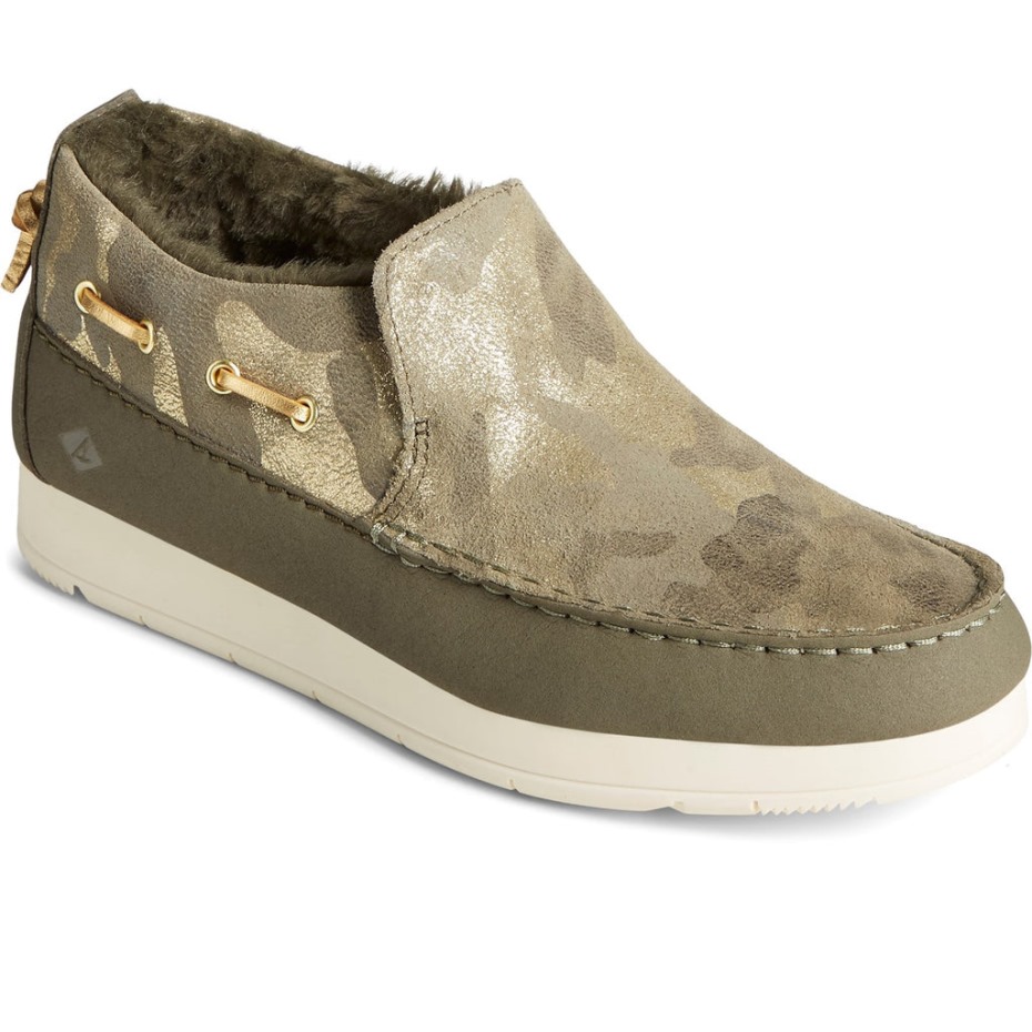 Zapatos Mujer Sperry Moc-sider Metalizados Verde Oliva