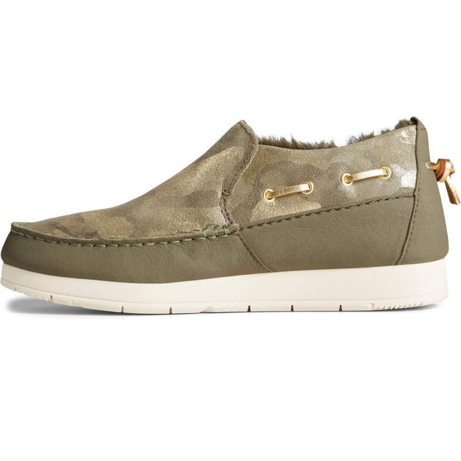 Zapatos Mujer Sperry Moc-sider Metalizados Verde Oliva