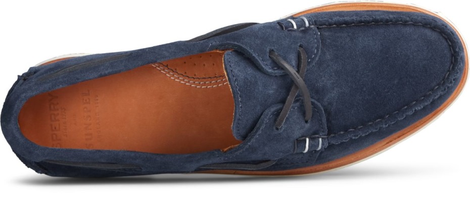 Sunspel X Sperry Auténtico Original Náutico De Ante Con 2 Ojales Azul Marino Sperry
