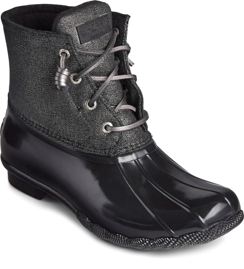 Bota Para Mujer Saltwater Sparkle Duck Weather Negro Plateado Sperry