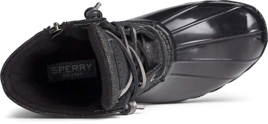 Bota Para Mujer Saltwater Sparkle Duck Weather Negro Plateado Sperry