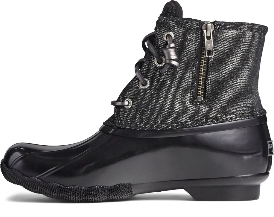 Bota Para Mujer Saltwater Sparkle Duck Weather Negro Plateado Sperry
